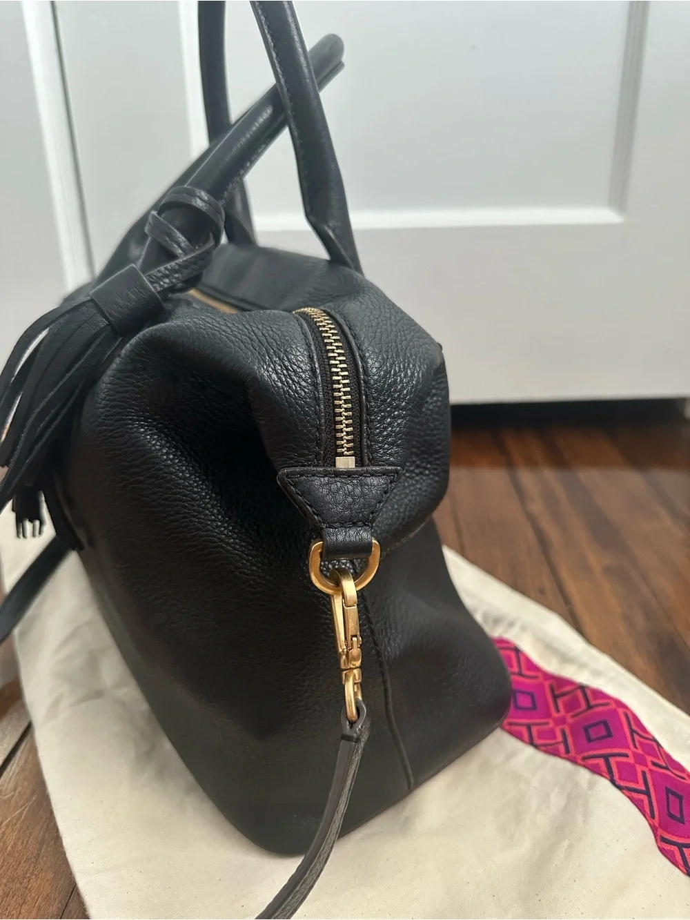 Tory Burch McGraw Pebbled Leather Slouchy Satchel Crossbody Bag Black